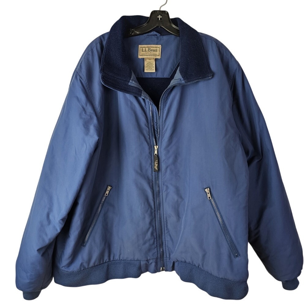 LL Bean Blue Warm-Up Fleece Lined Zip Pockets Bomber Jacket Mens Size XXL Chore